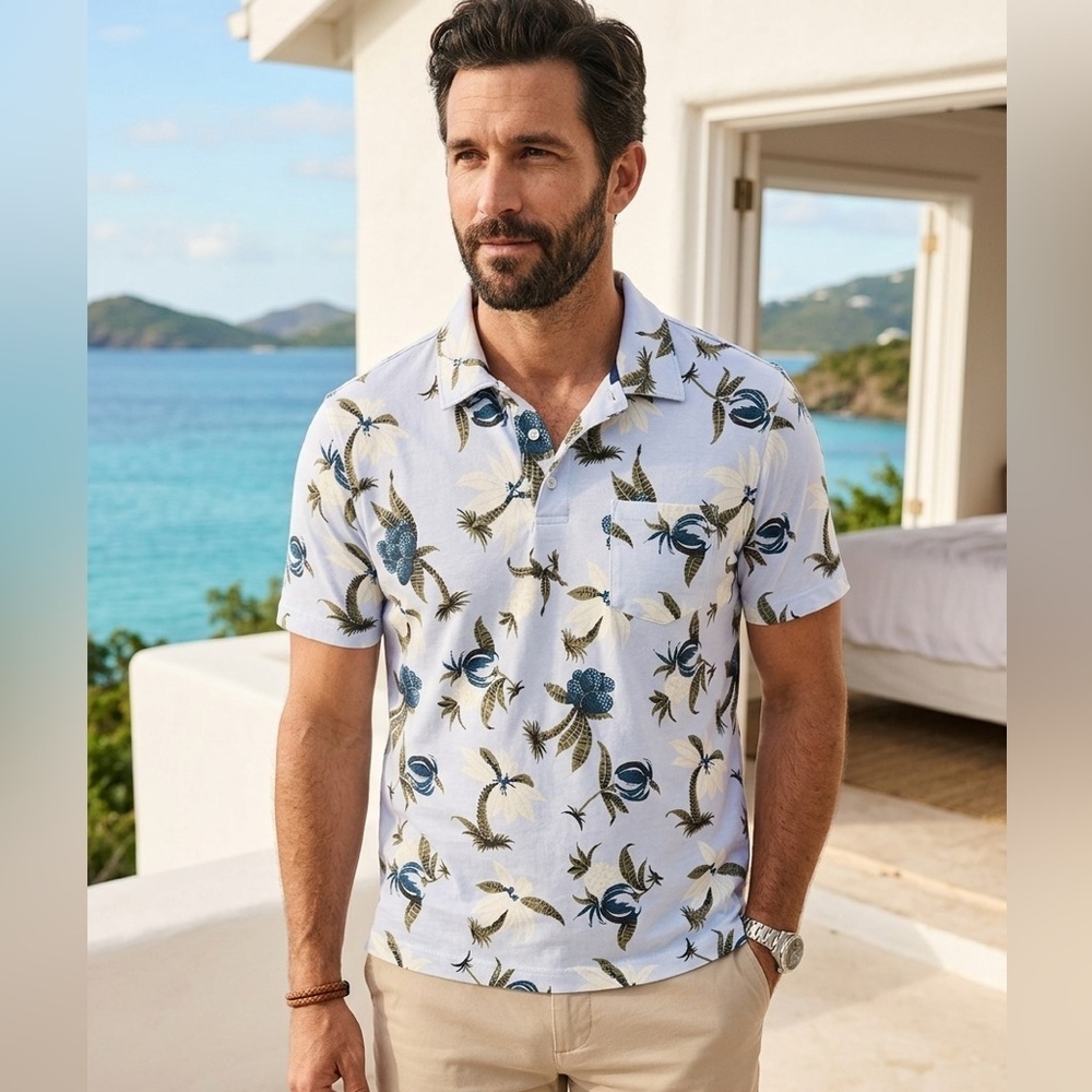 UNTUCKit Mens Fuder Short Sleeve Floral Polo Hawaiian Tropical